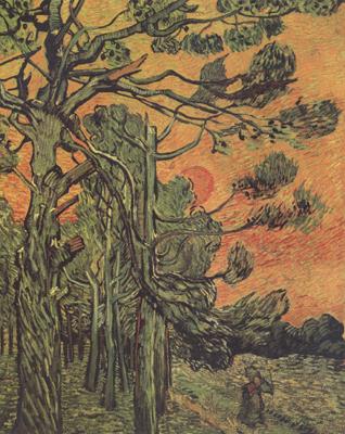 Vincent Van Gogh Pine Trees against a Red Sky with Setting Sun (nn04)